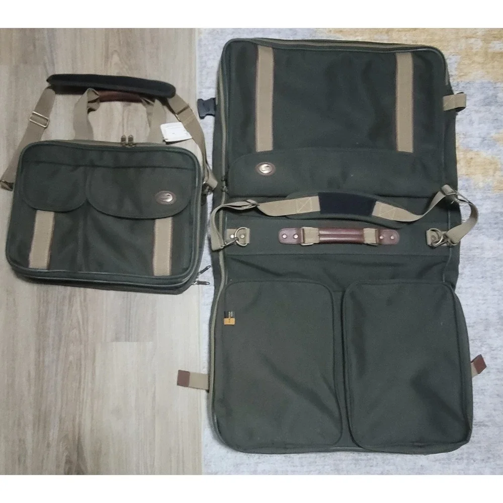 American Tourister Olive Canvas Cordura Shoulder Bag & Matching Hang Garment Bag